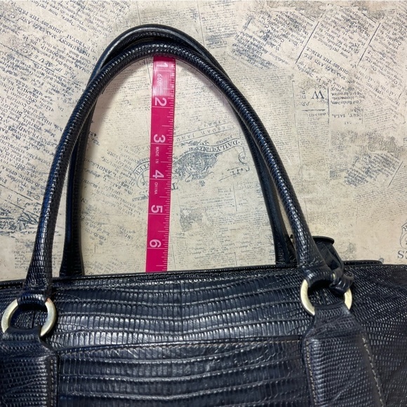 Brahmin black reptile embossed leather satchel bag - Picture 14 of 14